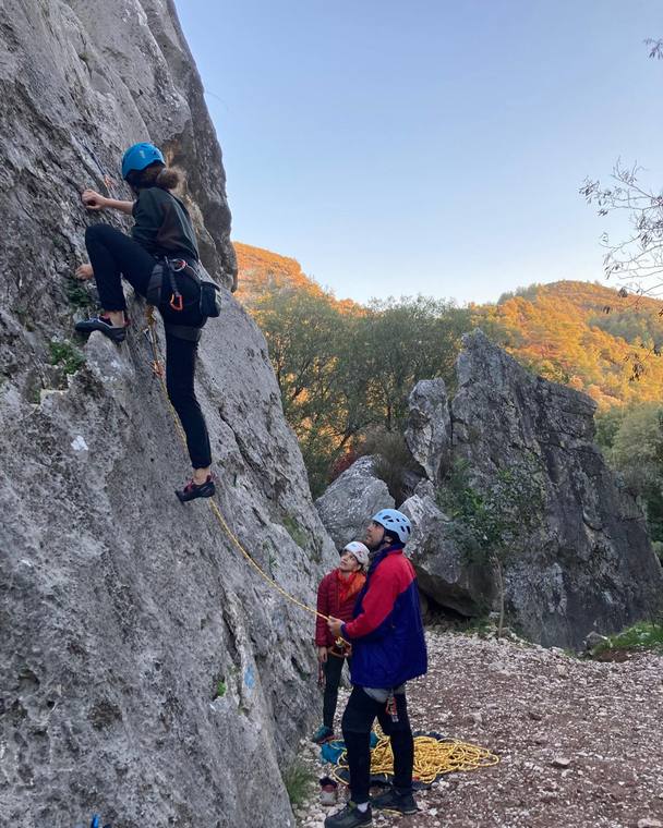 Lead belay practice on the Fast Track SSPC at Rock of Chasampoulion, Paphos