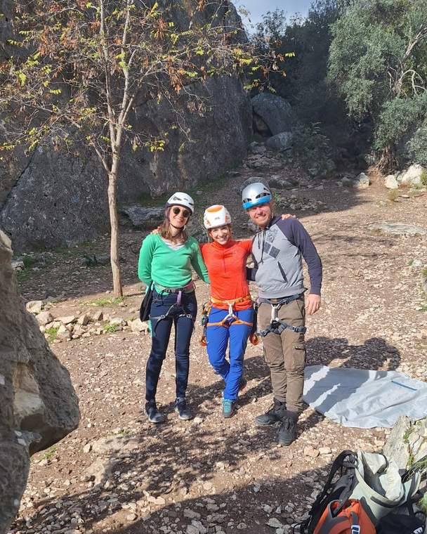 A small group of first-time climbers on a half day at Rock of Chasampoulion, Paphos